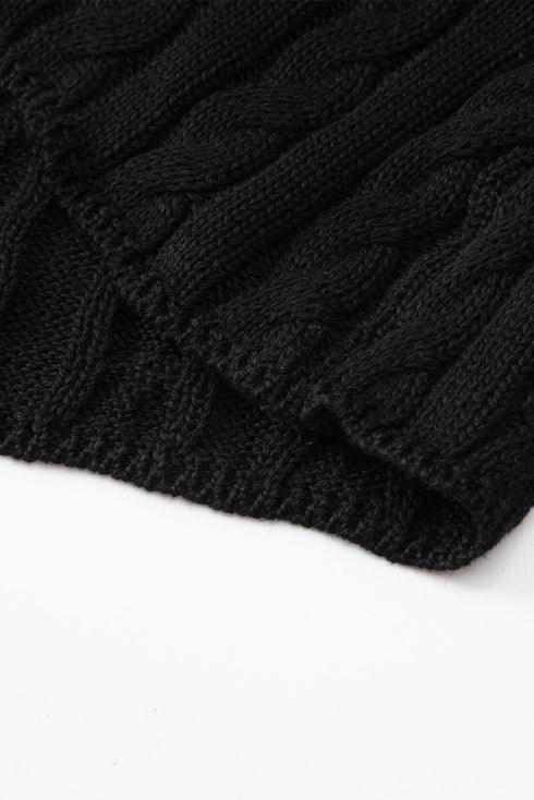 Relaxed Cable Knit Crew Neck Short Sleeve Sweater