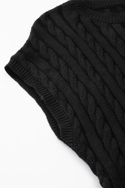 Relaxed Cable Knit Crew Neck Short Sleeve Sweater