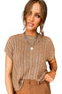 Relaxed Cable Knit Crew Neck Short Sleeve Sweater
