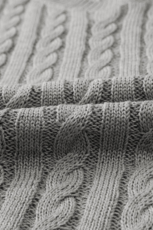 Relaxed Cable Knit Crew Neck Short Sleeve Sweater