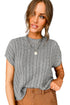 Relaxed Cable Knit Crew Neck Short Sleeve Sweater