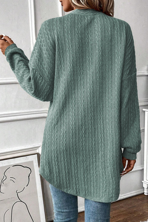 Relaxed Cable Knit Open Front Pocketed Cardigan