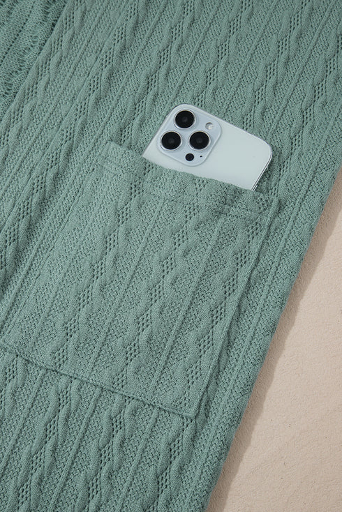 Relaxed Cable Knit Open Front Pocketed Cardigan