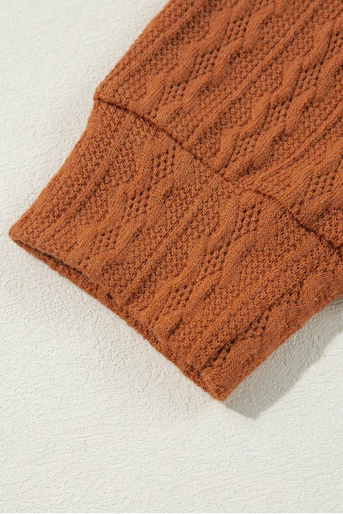 Relaxed Cable Knit Open Front Pocketed Cardigan