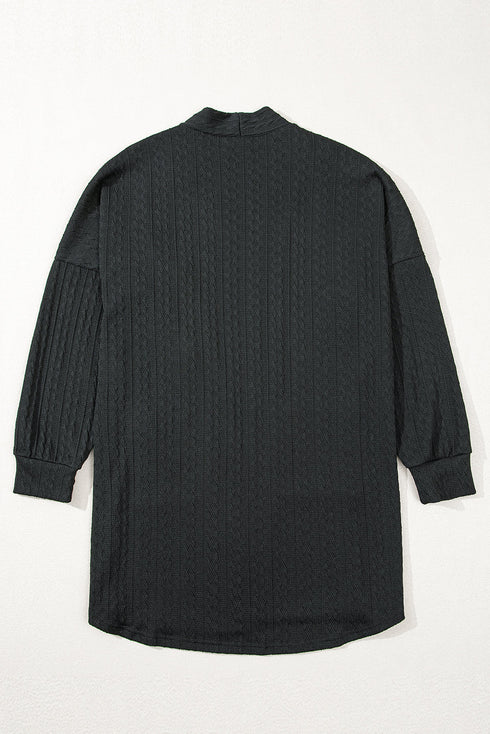 Relaxed Cable Knit Open Front Pocketed Cardigan