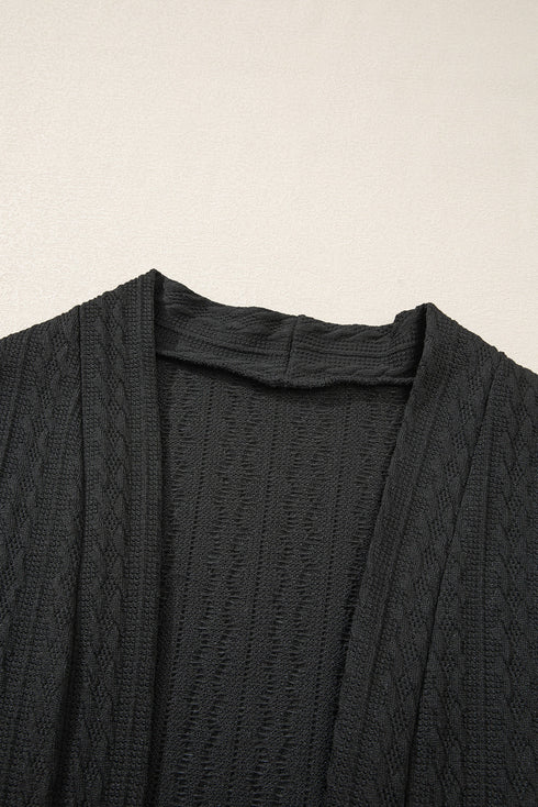 Relaxed Cable Knit Open Front Pocketed Cardigan