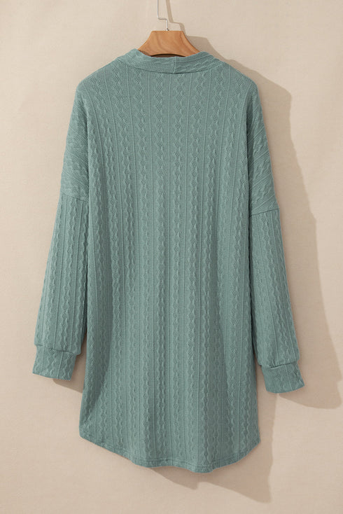 Relaxed Cable Knit Open Front Pocketed Cardigan
