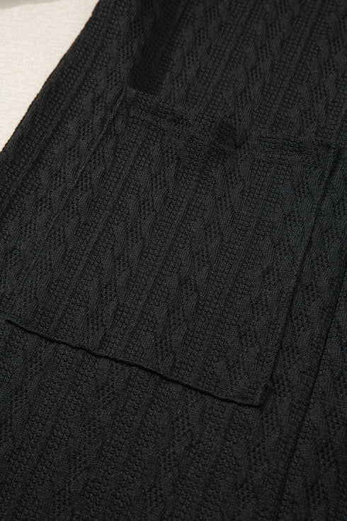 Relaxed Cable Knit Open Front Pocketed Cardigan