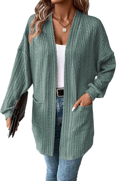 Relaxed Cable Knit Open Front Pocketed Cardigan