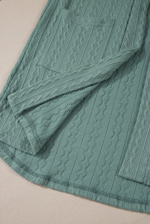 Relaxed Cable Knit Open Front Pocketed Cardigan