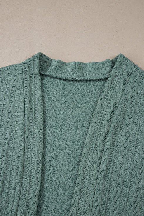 Relaxed Cable Knit Open Front Pocketed Cardigan