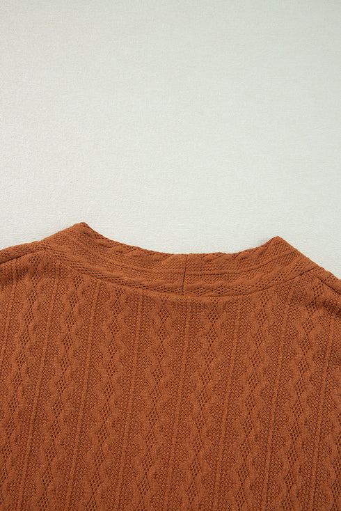 Relaxed Cable Knit Open Front Pocketed Cardigan