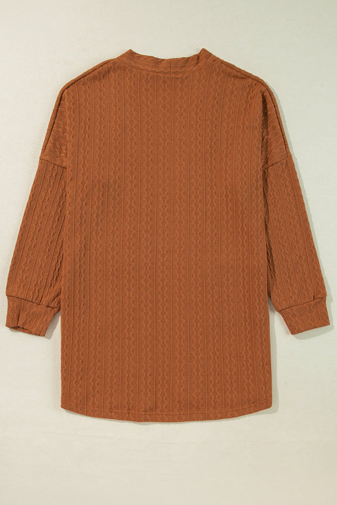Relaxed Cable Knit Open Front Pocketed Cardigan