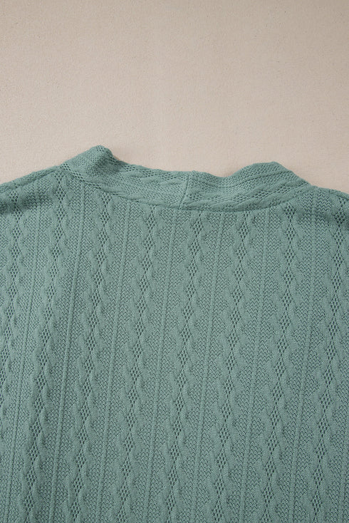 Relaxed Cable Knit Open Front Pocketed Cardigan