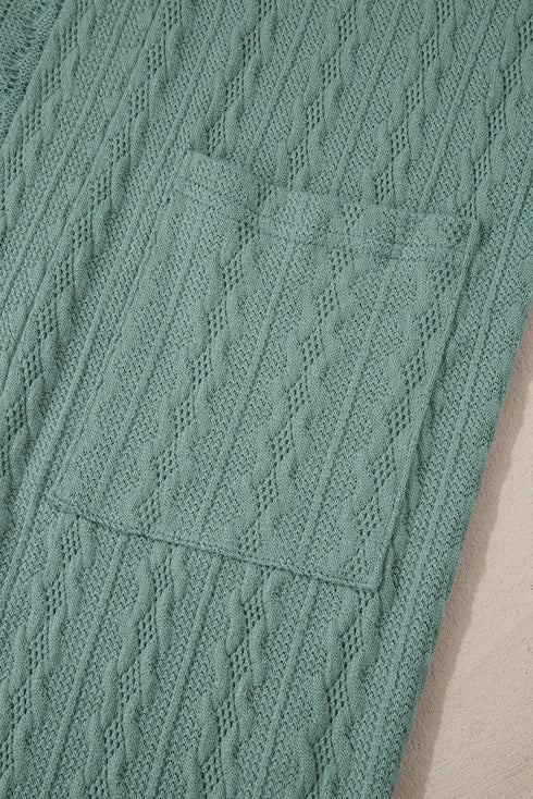 Relaxed Cable Knit Open Front Pocketed Cardigan