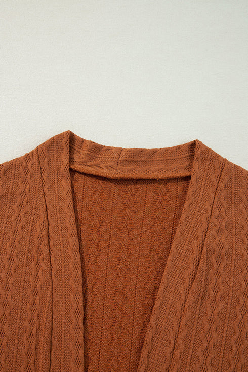Relaxed Cable Knit Open Front Pocketed Cardigan