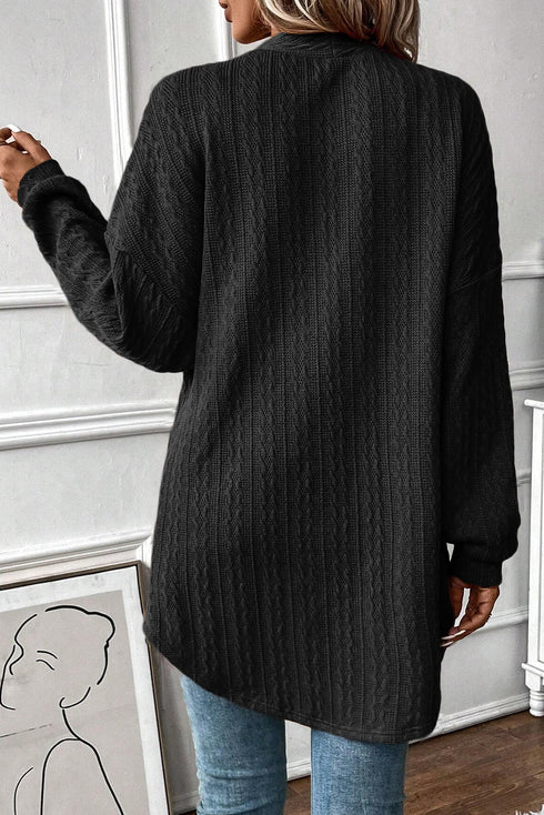 Relaxed Cable Knit Open Front Pocketed Cardigan