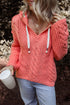 Relaxed Cable Knit V Neck Drawstring Hooded Sweater