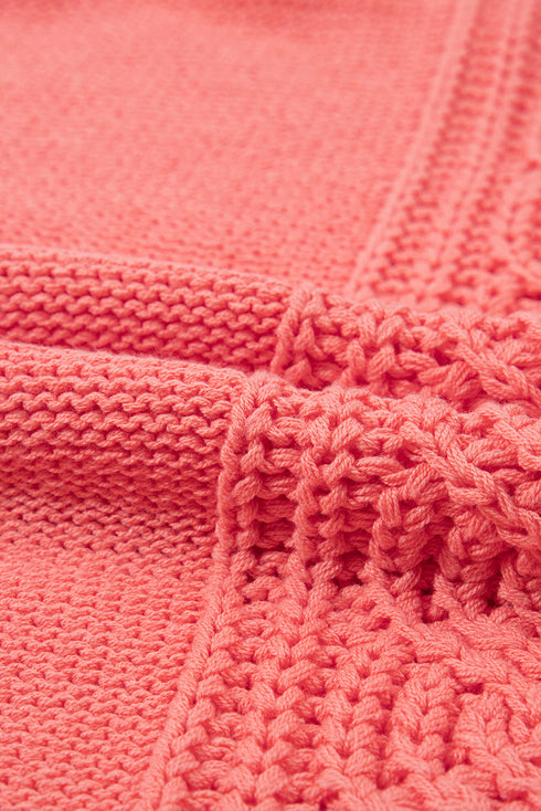 Relaxed Cable Knit V Neck Drawstring Hooded Sweater