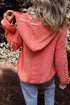 Relaxed Cable Knit V Neck Drawstring Hooded Sweater