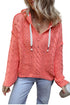Relaxed Cable Knit V Neck Drawstring Hooded Sweater