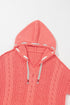 Relaxed Cable Knit V Neck Drawstring Hooded Sweater