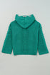 Relaxed Cable Knit V Neck Drawstring Hooded Sweater