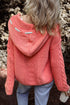 Relaxed Cable Knit V Neck Drawstring Hooded Sweater