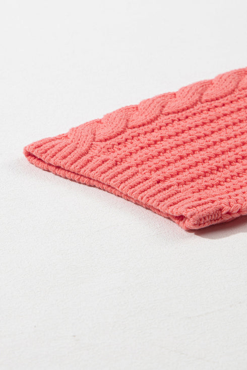 Relaxed Cable Knit V Neck Drawstring Hooded Sweater