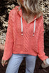 Relaxed Cable Knit V Neck Drawstring Hooded Sweater