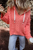 Relaxed Cable Knit V Neck Drawstring Hooded Sweater