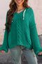 Relaxed Cable Knit V Neck Drawstring Hooded Sweater