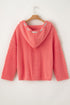 Relaxed Cable Knit V Neck Drawstring Hooded Sweater