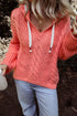 Relaxed Cable Knit V Neck Drawstring Hooded Sweater