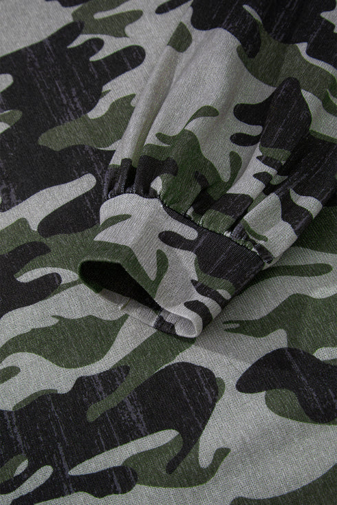 Relaxed Camouflage Print Drop Shoulder Long Sleeve Tunic Top