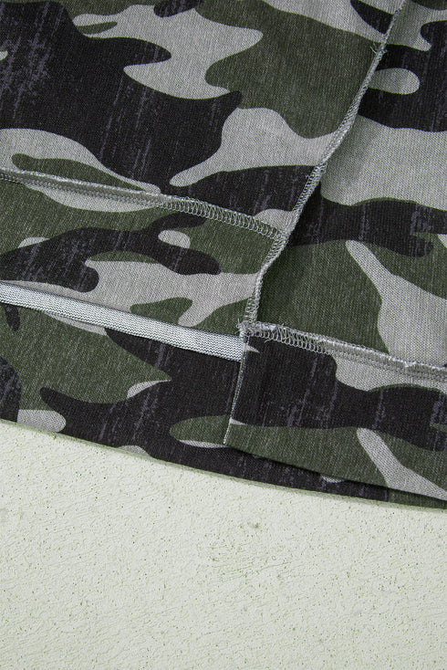 Relaxed Camouflage Print Drop Shoulder Long Sleeve Tunic Top