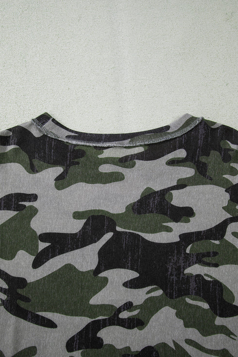 Relaxed Camouflage Print Drop Shoulder Long Sleeve Tunic Top