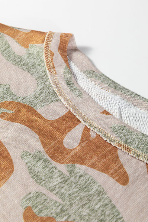 Relaxed Camouflage Print Drop Shoulder Long Sleeve Tunic Top