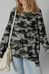Relaxed Camouflage Print Drop Shoulder Long Sleeve Tunic Top