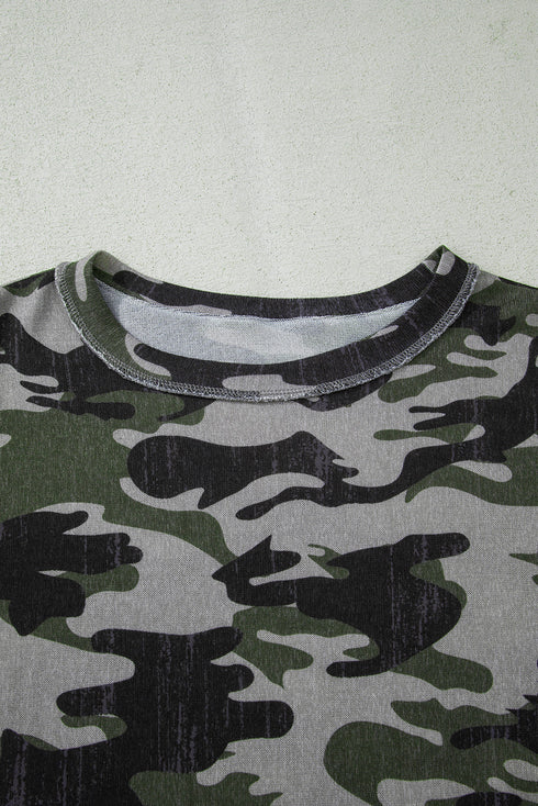 Relaxed Camouflage Print Drop Shoulder Long Sleeve Tunic Top