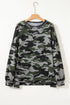 Relaxed Camouflage Print Drop Shoulder Long Sleeve Tunic Top