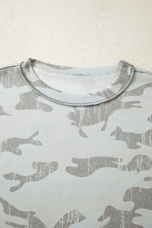 Relaxed Camouflage Print Drop Shoulder Long Sleeve Tunic Top