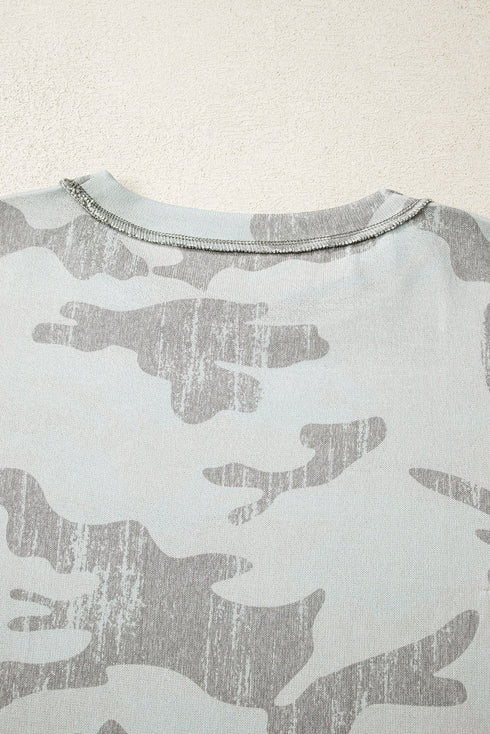 Relaxed Camouflage Print Drop Shoulder Long Sleeve Tunic Top