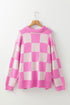 Relaxed Checkerboard Knit Collared Button Pullover Sweater