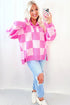 Relaxed Checkerboard Knit Collared Button Pullover Sweater