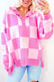 Relaxed Checkerboard Knit Collared Button Pullover Sweater