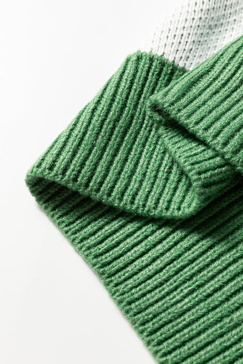 Relaxed Checkerboard Print Henley Collared Knit Sweater