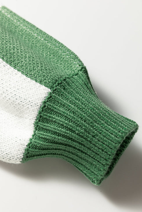 Relaxed Checkerboard Print Henley Collared Knit Sweater