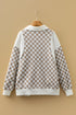 Relaxed Checkerboard Print Quarter Zip Pullover Sweatshirt