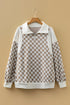 Relaxed Checkerboard Print Quarter Zip Pullover Sweatshirt